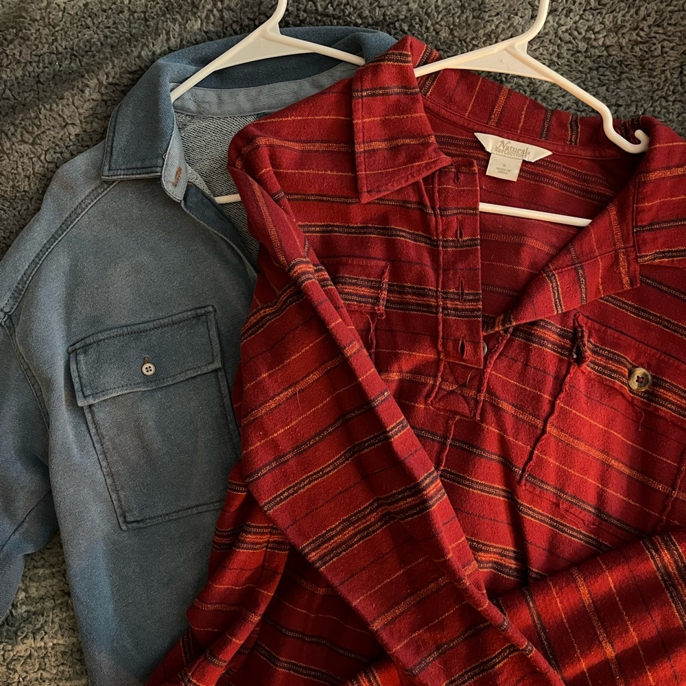 Adonna Red Plaid and Blue Denim Shirts